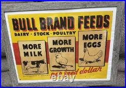 Vintage Bull Brand Feeds Dairy. Stock. Poultry Maritime Milling Buffalo NY Sign