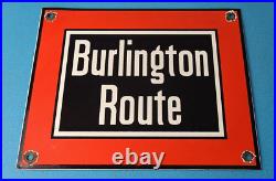 Vintage Burlington Route Railroad Sign Railway Train Station Porcelain Sign