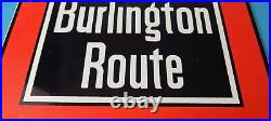 Vintage Burlington Route Railroad Sign Railway Train Station Porcelain Sign