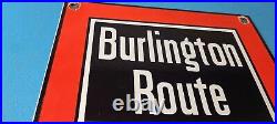 Vintage Burlington Route Railroad Sign Railway Train Station Porcelain Sign