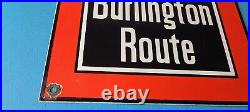 Vintage Burlington Route Railroad Sign Railway Train Station Porcelain Sign