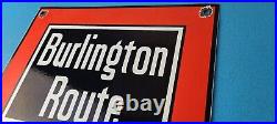 Vintage Burlington Route Railroad Sign Railway Train Station Porcelain Sign