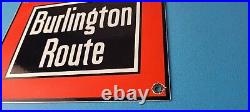 Vintage Burlington Route Railroad Sign Railway Train Station Porcelain Sign