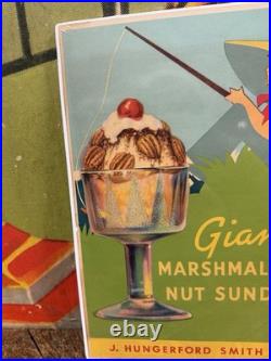 Vintage C. 1930 J Hungerford Smith Giant Marshmallow Nut Sundae Sign Ice Cream
