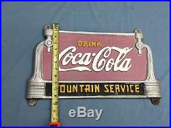 Vintage COCA-COLA FOUNTAIN SERVICE CAST IRON Sign Advertising