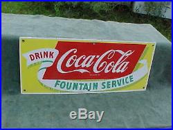 Vintage COCA COLA Porcelain Drink Fountain Service Sign C1940s-50s 28 X 12