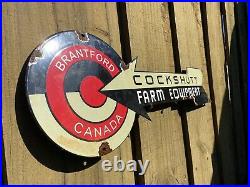 Vintage COCKSHUTT Porcelain Sign RARE FARM EQUIPMENT Tractor Canada Barn Gas Oil