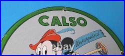 Vintage Calso Gasoline Porcelain Mickey Mouse Skiing Walt Disney Gas Pump Sign