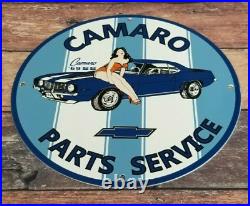 Vintage Camaro Porcelain & Metal Chevrolet Gas Parts Service Station Ad Sign