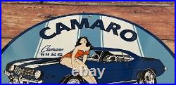 Vintage Camaro Porcelain & Metal Chevrolet Gas Parts Service Station Ad Sign