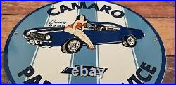 Vintage Camaro Porcelain & Metal Chevrolet Gas Parts Service Station Ad Sign