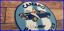 Vintage Camaro Porcelain & Metal Chevrolet Gas Parts Service Station Ad Sign