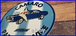 Vintage Camaro Porcelain & Metal Chevrolet Gas Parts Service Station Ad Sign