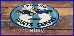 Vintage Camaro Porcelain & Metal Chevrolet Gas Parts Service Station Ad Sign