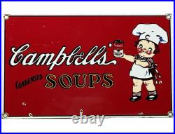 Vintage Campbell's Soup Porcelain Sign Cracker Gas Station Grocery Store Oil