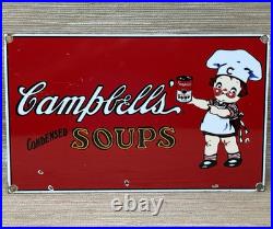 Vintage Campbell's Soup Porcelain Sign Cracker Gas Station Grocery Store Oil