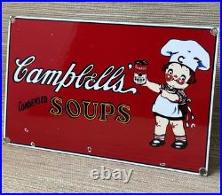 Vintage Campbell's Soup Porcelain Sign Cracker Gas Station Grocery Store Oil