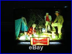 Vintage Camping Fishing Beer Budweiser Light Advertisement Glass Sign Works