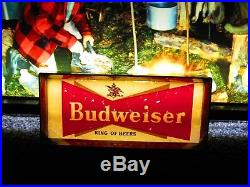 Vintage Camping Fishing Beer Budweiser Light Advertisement Glass Sign Works