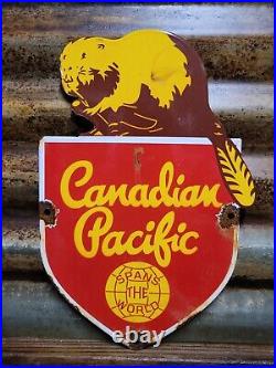 Vintage Canadian Pacific Railway Porcelain Sign Train Railroad Canada Beaver