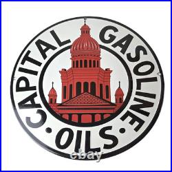 Vintage Capital Gasoline Sign Gas Motor Oil Pump Plate Porcelain Sign