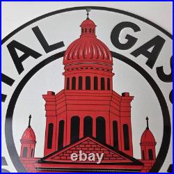 Vintage Capital Gasoline Sign Gas Motor Oil Pump Plate Porcelain Sign