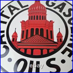 Vintage Capital Gasoline Sign Gas Motor Oil Pump Plate Porcelain Sign