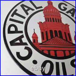 Vintage Capital Gasoline Sign Gas Motor Oil Pump Plate Porcelain Sign