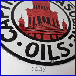 Vintage Capital Gasoline Sign Gas Motor Oil Pump Plate Porcelain Sign