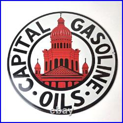 Vintage Capital Gasoline Sign Gas Motor Oil Pump Plate Porcelain Sign