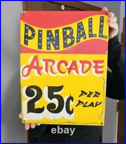 Vintage Carnival PINBALL PORCELAIN ARCADE Sign Circus Amusement Park