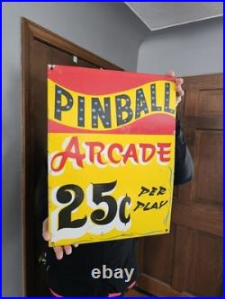 Vintage Carnival PINBALL PORCELAIN ARCADE Sign Circus Amusement Park