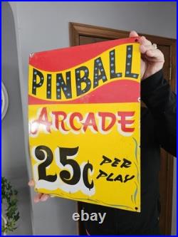 Vintage Carnival PINBALL PORCELAIN ARCADE Sign Circus Amusement Park