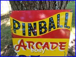 Vintage Carnival PINBALL PORCELAIN ARCADE Sign Circus Amusement Park