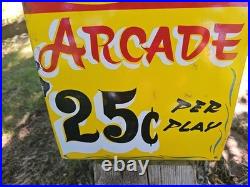 Vintage Carnival PINBALL PORCELAIN ARCADE Sign Circus Amusement Park