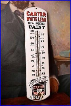 Vintage Carter White Lead Paint Varnish Porcelain Thermometer Sign Advertising