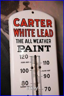 Vintage Carter White Lead Paint Varnish Porcelain Thermometer Sign Advertising