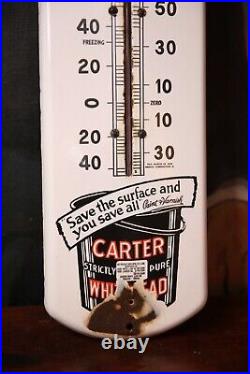 Vintage Carter White Lead Paint Varnish Porcelain Thermometer Sign Advertising