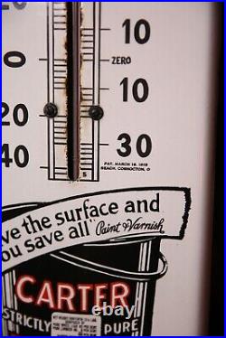 Vintage Carter White Lead Paint Varnish Porcelain Thermometer Sign Advertising