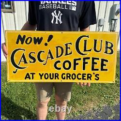 Vintage Cascade Club Coffee Sign Tin Metal Advertising Sign