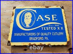 Vintage Case Porcelain Sign Cutlery Knife Hunting Blade Gas Oil Sales Dealer USA