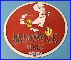Vintage Casper Ghost Porcelain Sign Brunswick Tires Gasoline Pump Plate Sign