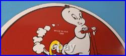 Vintage Casper Ghost Porcelain Sign Brunswick Tires Gasoline Pump Plate Sign