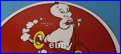 Vintage Casper Ghost Porcelain Sign Brunswick Tires Gasoline Pump Plate Sign