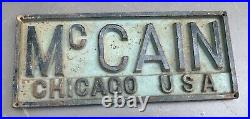 Vintage Cast Iron Advertising Sign Plaque Mc Cain Chicago USA