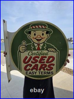 Vintage Certified Used Cars Double-sided Flange Porcelain Filling Station Sign