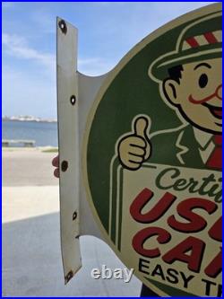 Vintage Certified Used Cars Double-sided Flange Porcelain Filling Station Sign