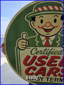 Vintage Certified Used Cars Double-sided Flange Porcelain Filling Station Sign