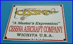 Vintage Cessna Aircraft Co Porcelain Gas Aviation Airplane Service & Sales Sign