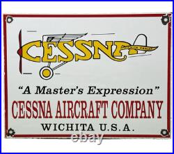 Vintage Cessna Aircraft Co Porcelain Sign Airplane Hangar Gas Station Motor Oil